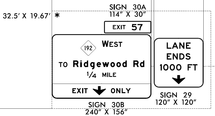 NCDOT sign plan image of 1/4 Mile advance sign for NC 192 West exit on Future I-74 
                                                       East/Winston-Salem Northern Beltway, October 2021