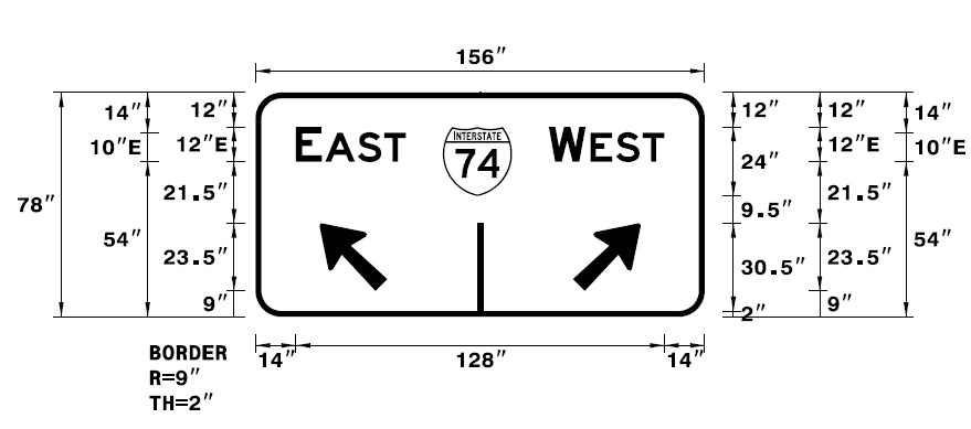 NCDOT sign plan of I-74 sign at split of ramps along I-40/C/D lane at future I-74/Winston 
                                                     Salem Northern Beltway exit on I-40, October 2021