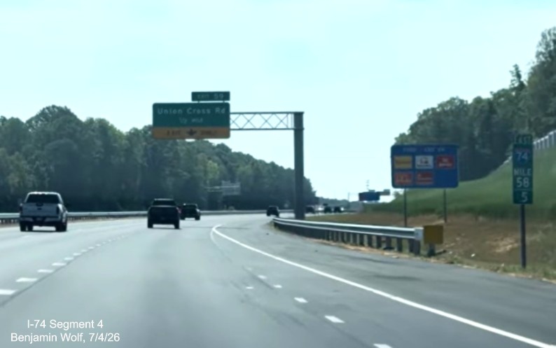 Image of new East NC 192 mile marker on current I-74 East prior to the
	 Ridgewood Road exit, screen grab from Benjamin Wolf video, July 4, 2026