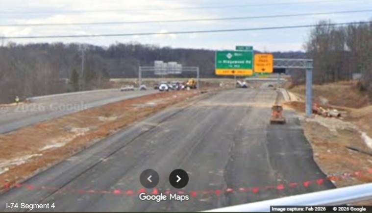 Image of new signage on future I-74 East Beltway for NC 192 near the Kernersville 
	  Road exit as seen from completed bridge, screen grab from Google Maps Street View, February 2026