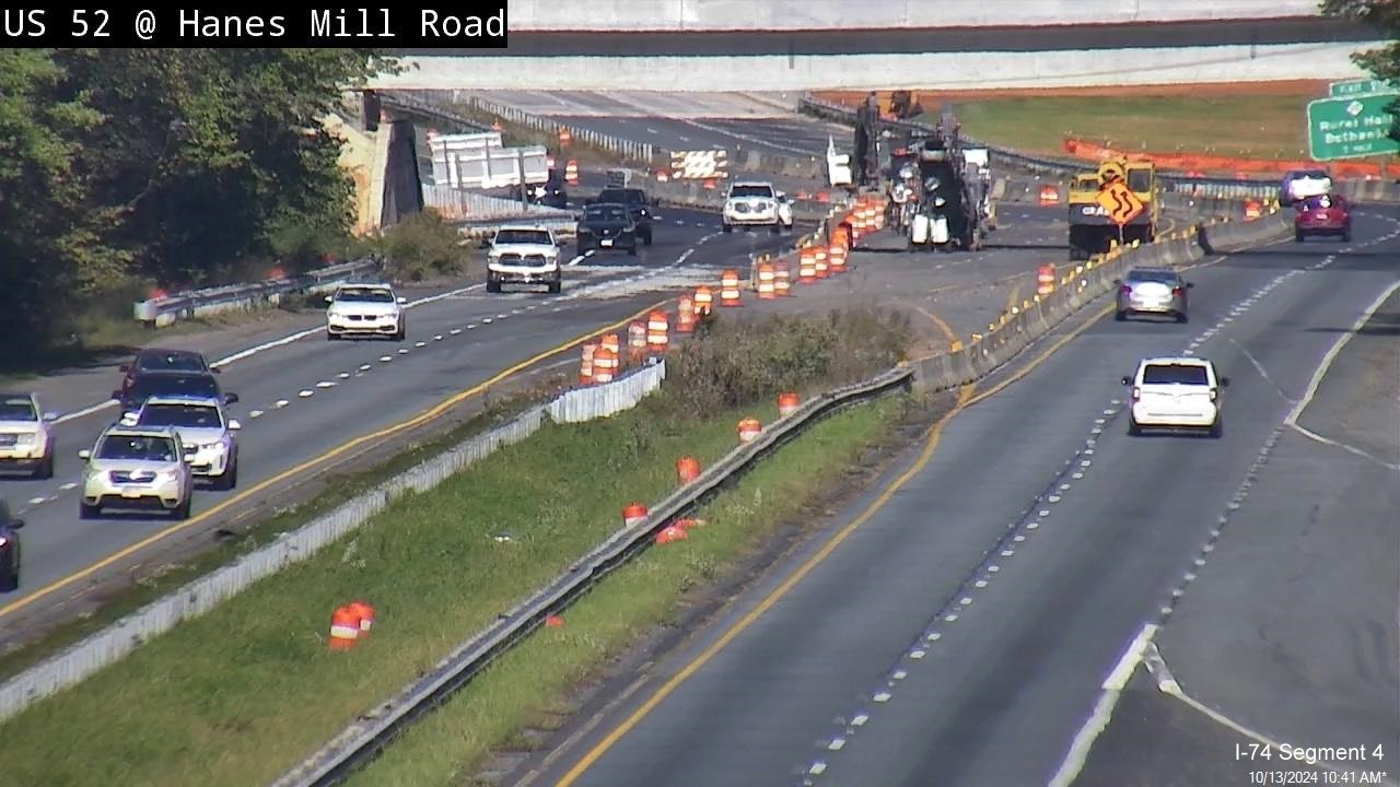 NCDOT traffic camera image taken of realigned section of US 52 South after Winston-Salem Northern 
       Beltway interchange at Ziglar Road, October 2024