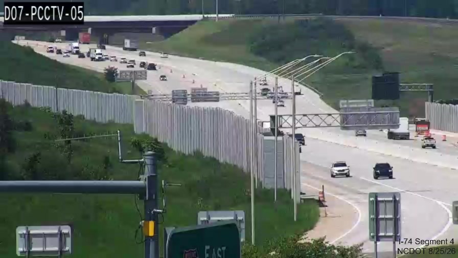 NCDOT traffic camera image of ramp to Union Cross Road from I-40 East showing
	 zoomed image of I-40 lanes in the vicinity of the still to open I-74/Beltway interchange, August 21, 2026