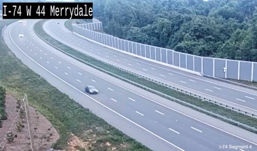 Traffic camera image of East NC 74 reassurance marker still standing 
	  along the Beltway near the NC 66 interchange, June 2026