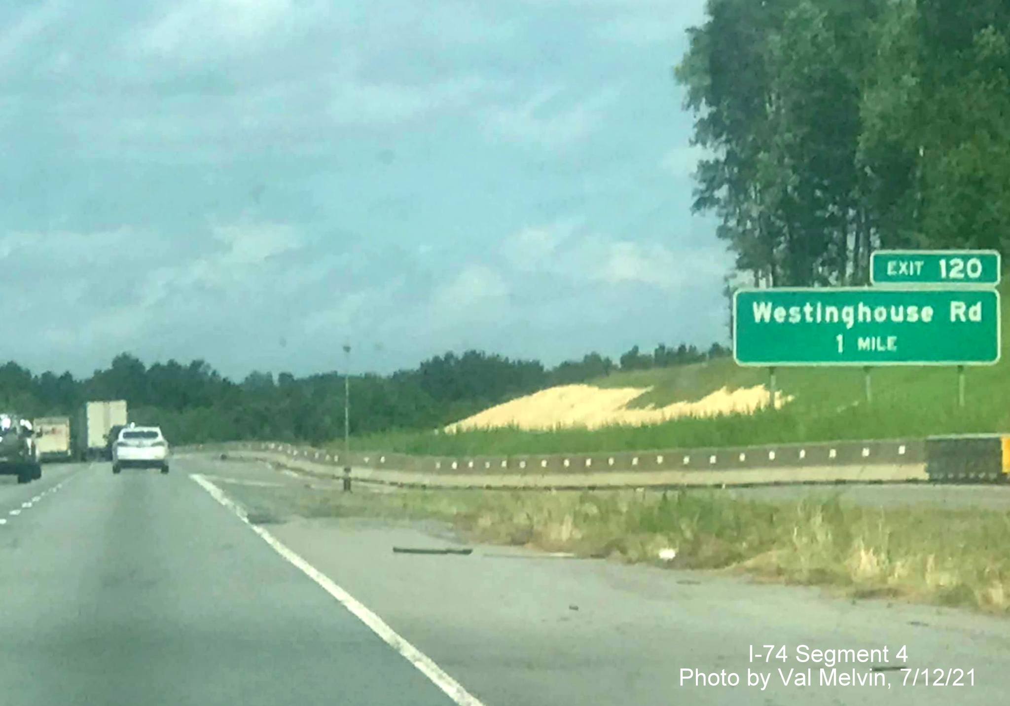 Image of construction of future I-74 West ramp to US 52 North from Winston Salem Northern Beltway 
        interchange in Rural Hall, by Val Melvin. July 2021