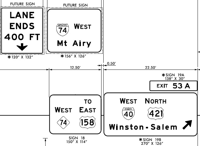 Sign plans for Future I-74 freeway in Winston-Salem, from NCDOT