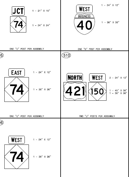 Image of route shields to be installed as part of I-74 freeway 
construction in Winston-Salem, from NCDOT
