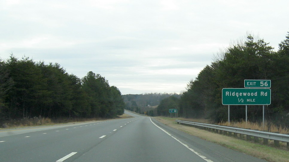 Photo of Ridgewood Road exit sign at beginning of US 311/Future I-74 Freeway east, Dec. 2008