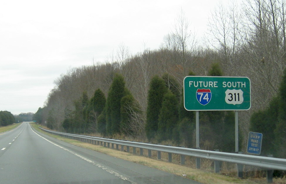 Photo of closeup of Future I-74/South US 311 sign near Winston-Salem, Dec. 2008