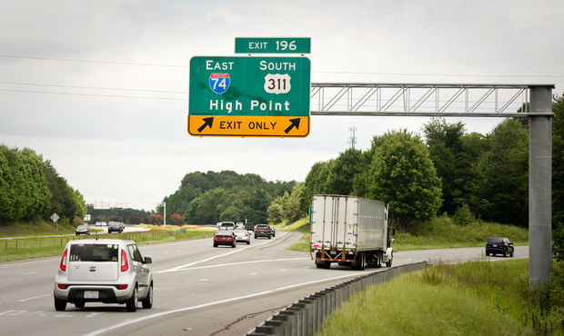 Image of exit signage for I-74/US 311 on I-40 East in Forsyth County