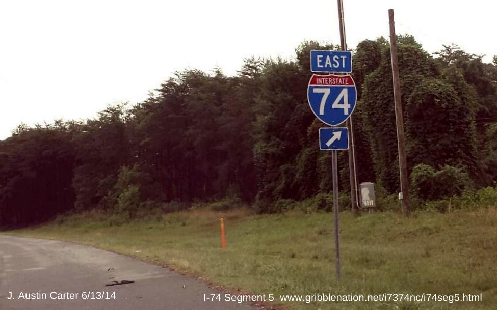Image of I-74 East trailblazer on I-40 East prior to US 311 exit in Forsyth County. Photo courtest of J. Austin Carter.