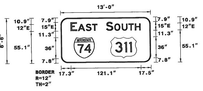 Image of signage plan for I-74 East/US 311 South signs in Forsyth County 2014
