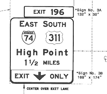 Image of plan for I-40 exit sign for I-74 East in Forsyth County 2014