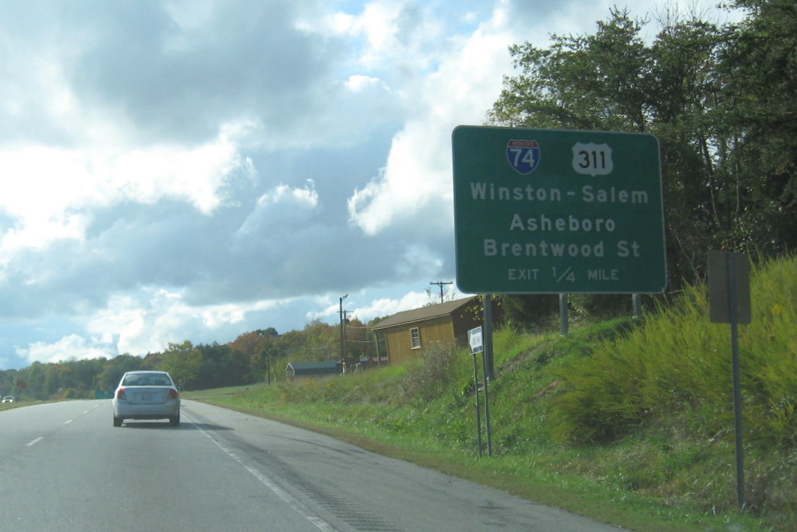Photo of I-74 exit signage on Business 85 South near High Point in Oct. 2011