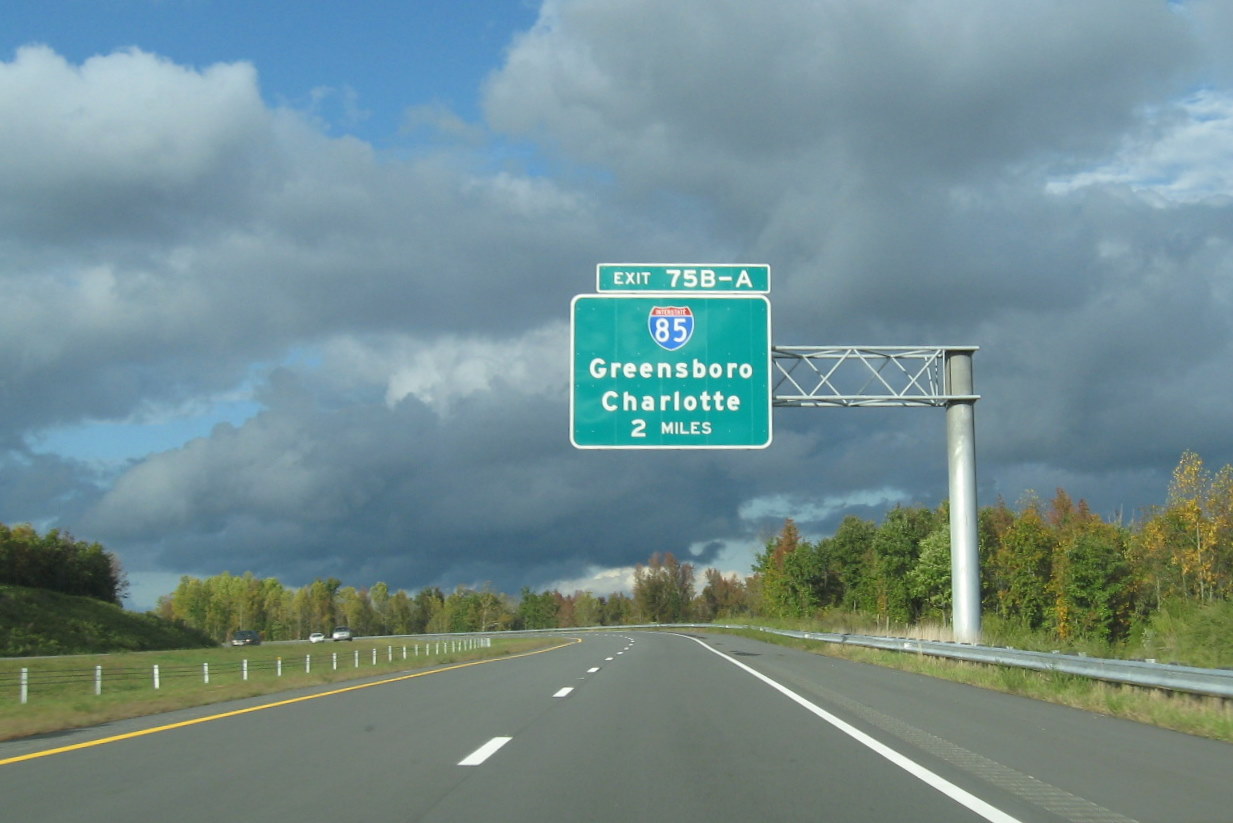 Photo of I-85 exit signage on I-74 West near Tuttle Road in Oct. 2011