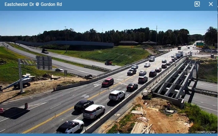 NCDOT traffic camera image of progress building new Eastchester Drive bridge over I-74 in 
                                                 High Point, November 2020