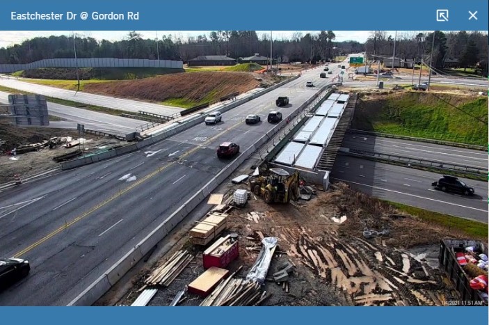 Image from NCDOT traffic camera showing progess completing Eastchester Drive bridge over I-74 in High Point, taken January 4, 2021
