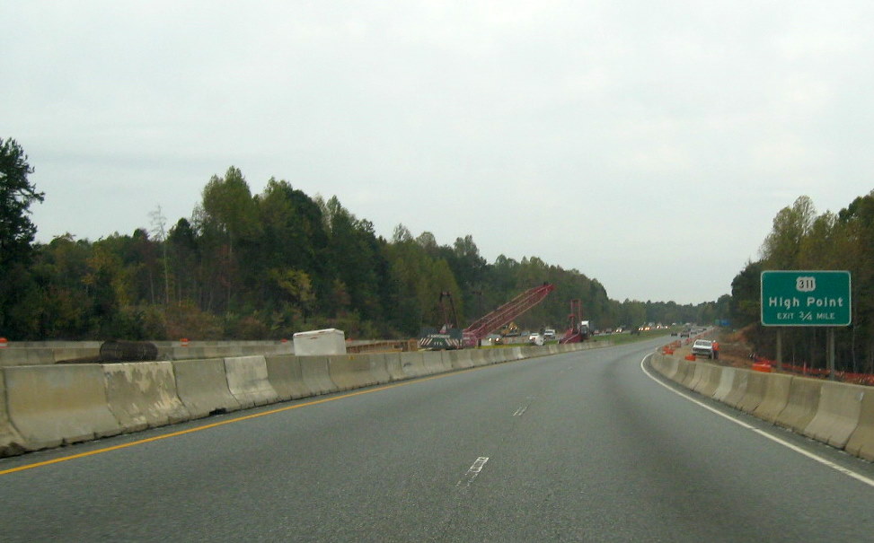 Photo of progress building future I-74 ramp bridges from US 220 North in 
Randleman, Oct. 2011