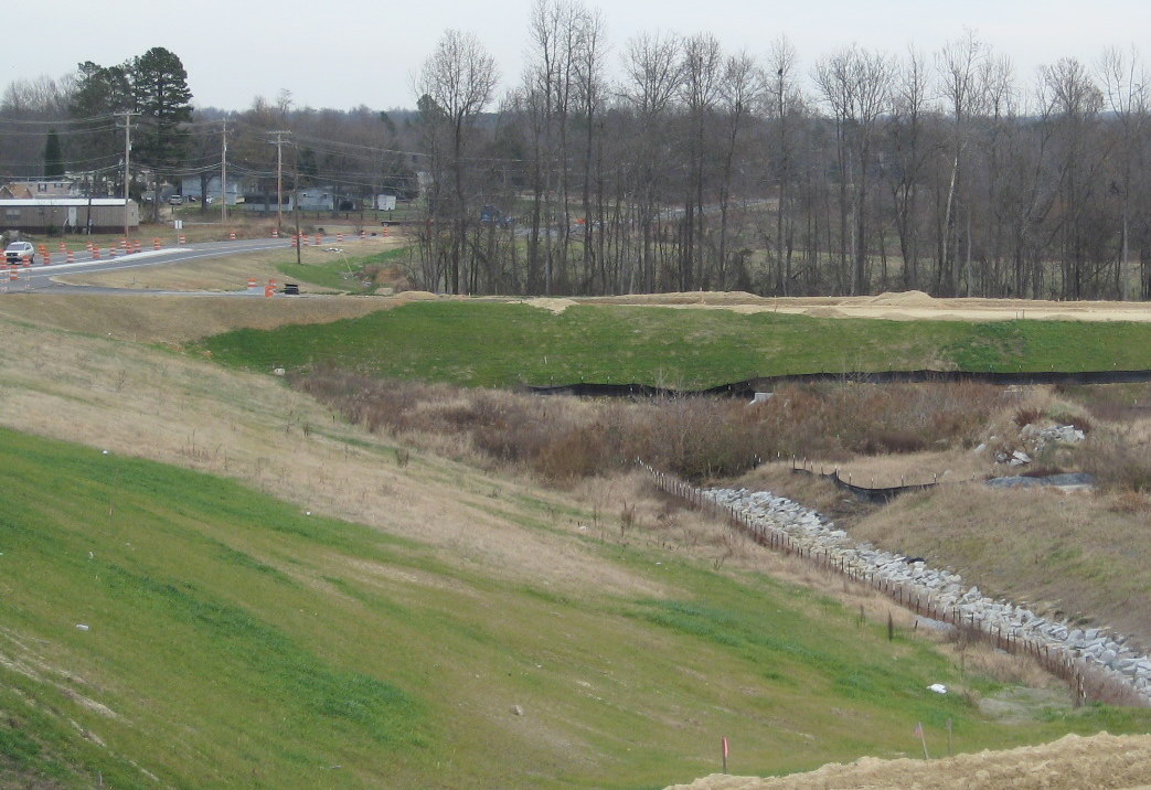 Photo of progress in creating the I-74 west exit ramps for Cedar Square 
Road in Dec. 2009