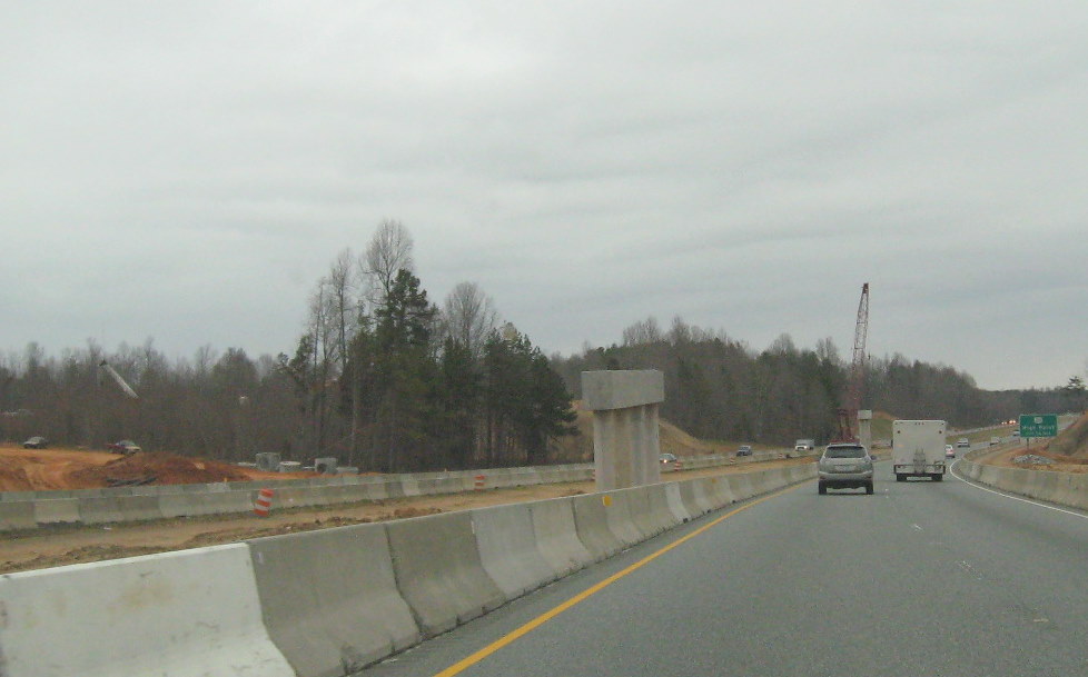 Photo of progress building future I-74 ramp bridges from US 220 South in 
Randleman, Mar. 2010