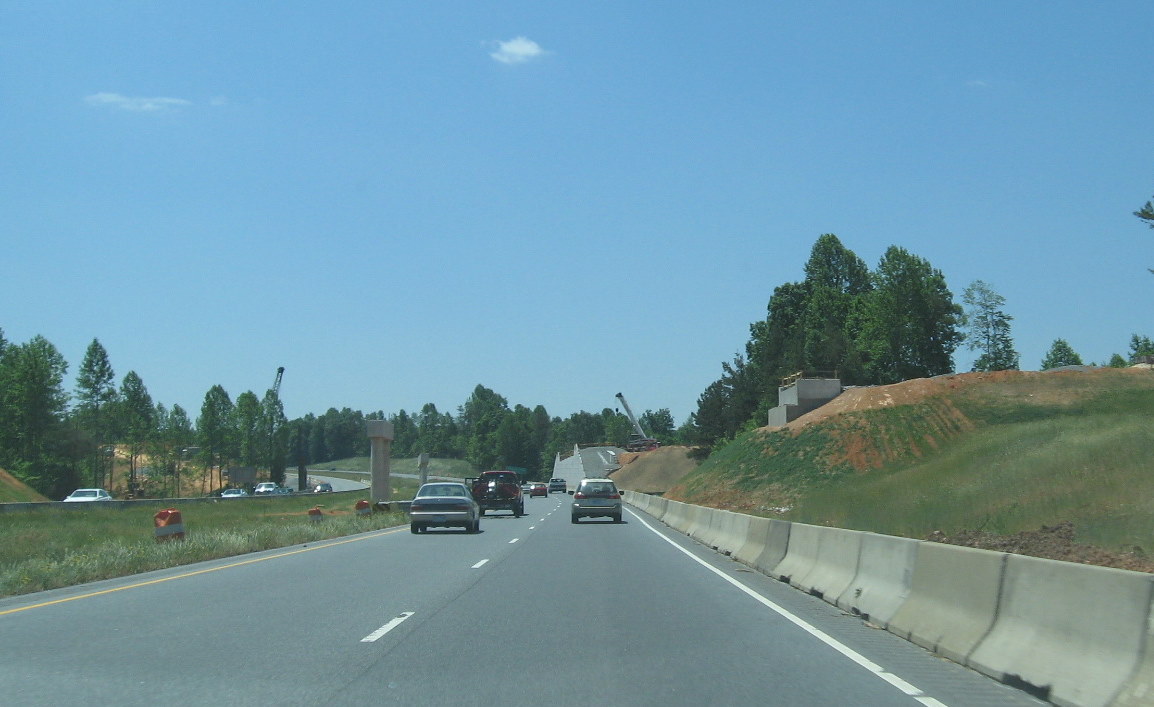 Photo of progress building future I-74 ramp bridges from US 220 South in 
Randleman, May 2010