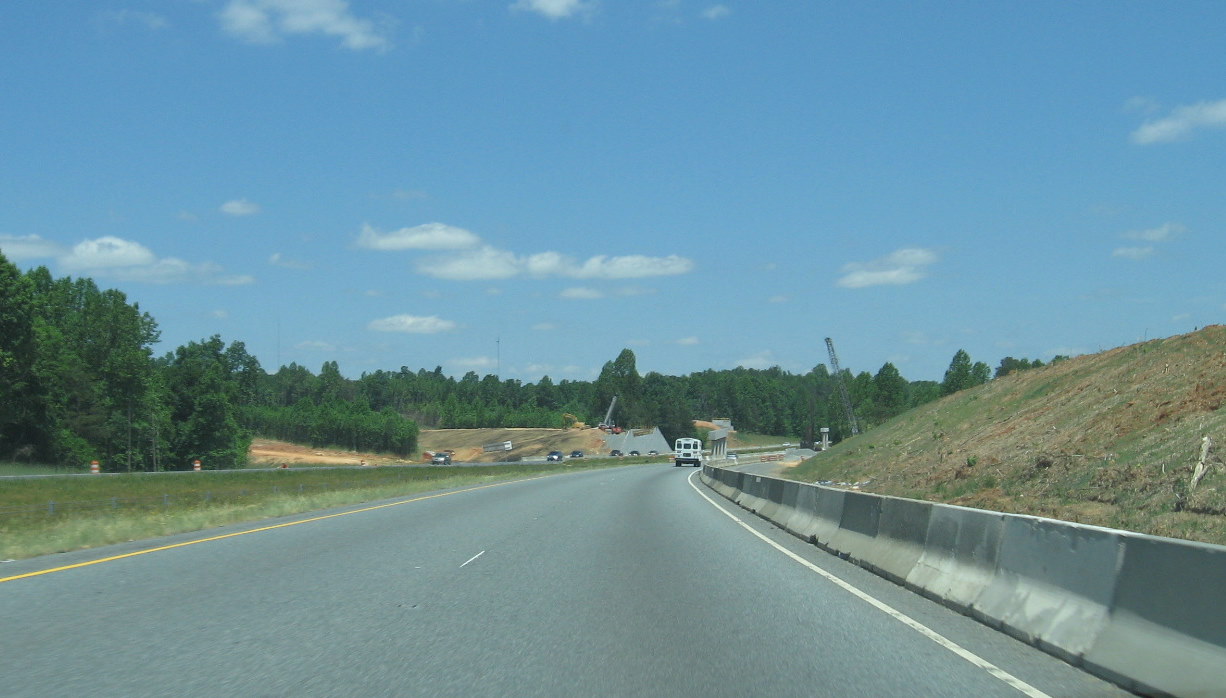 Photo of progress building future I-74 ramp bridges from US 220 North in 
Randleman, May 2010