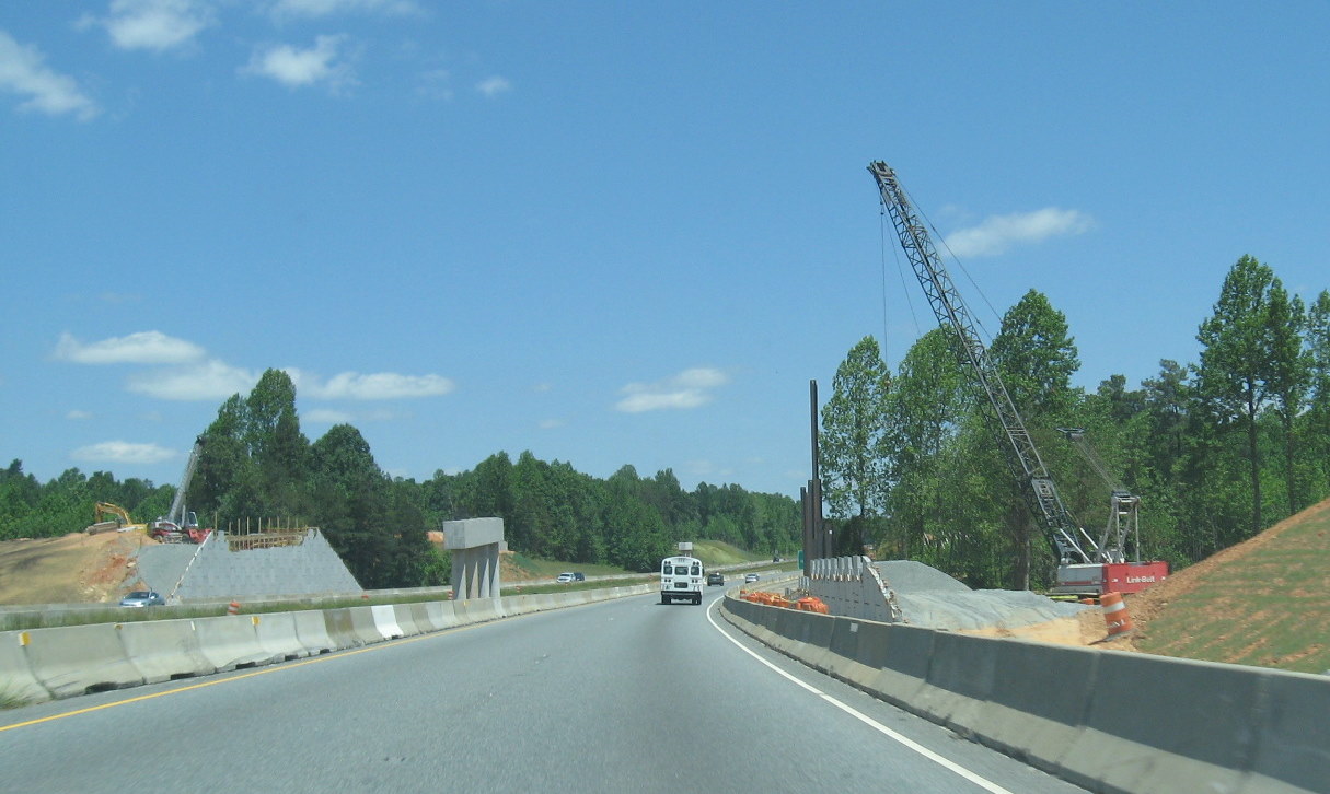 Photo of progress building future I-74 ramp bridges from US 220 North in 
Randleman, May 2010
