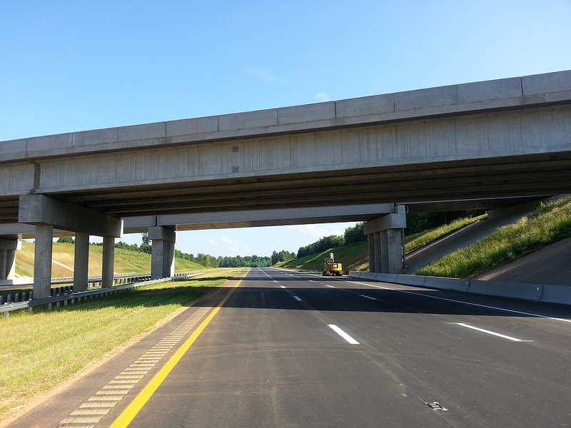 Photo of finished I-74 freeway and US 311 bridge near Sophia, May 2013 
	  from MBHockey13