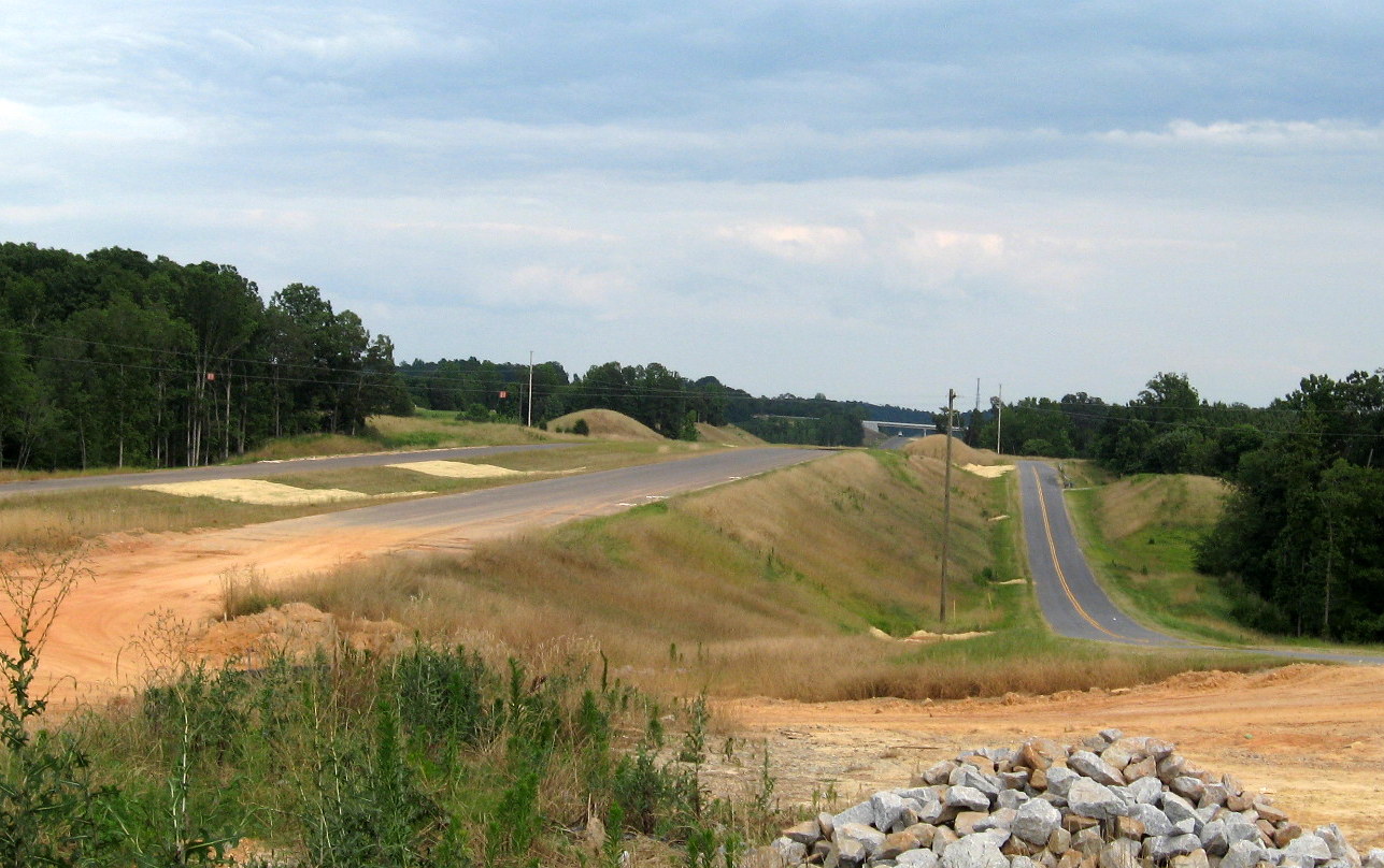 Photo of view south of Plainfield Rd Bridge showing progress in completing the
 future I-74 freeway in July 2012
