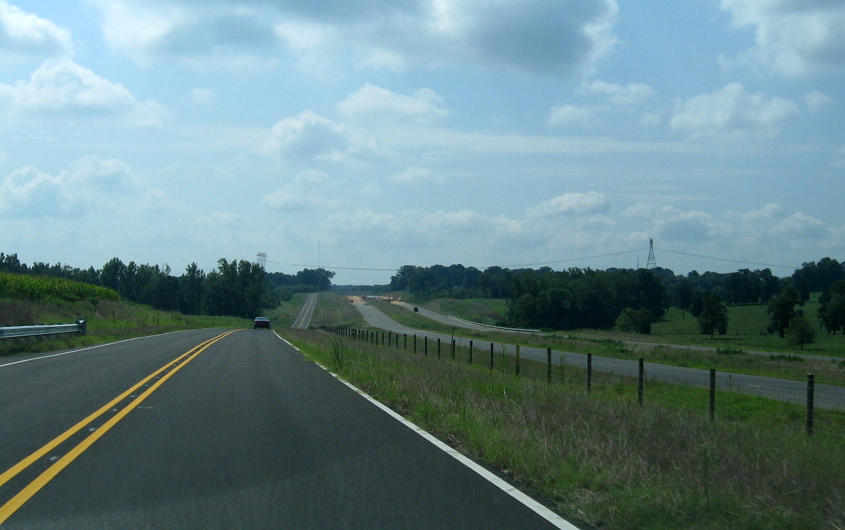 Photo of I-74 freeway under construction from extension of Spencer Road near 
Glenola in August 2012