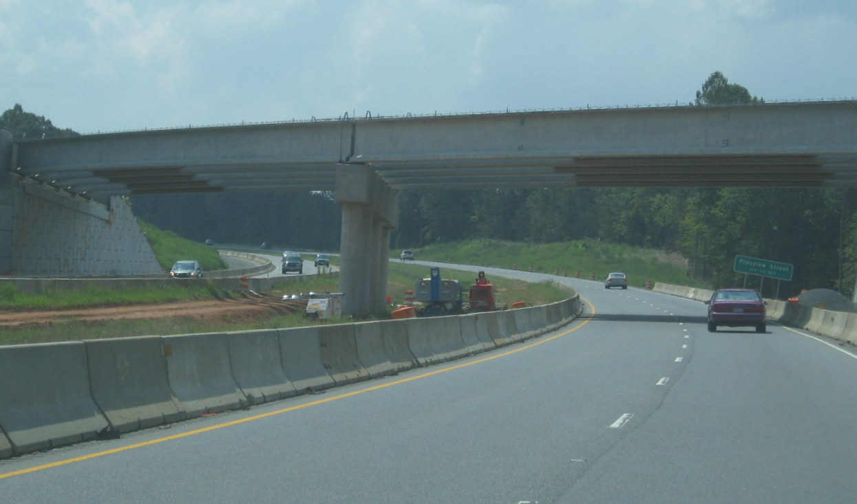 Photo of progress building future I-74 flyover ramp bridge from US 220 
South in Randleman, Aug. 2010