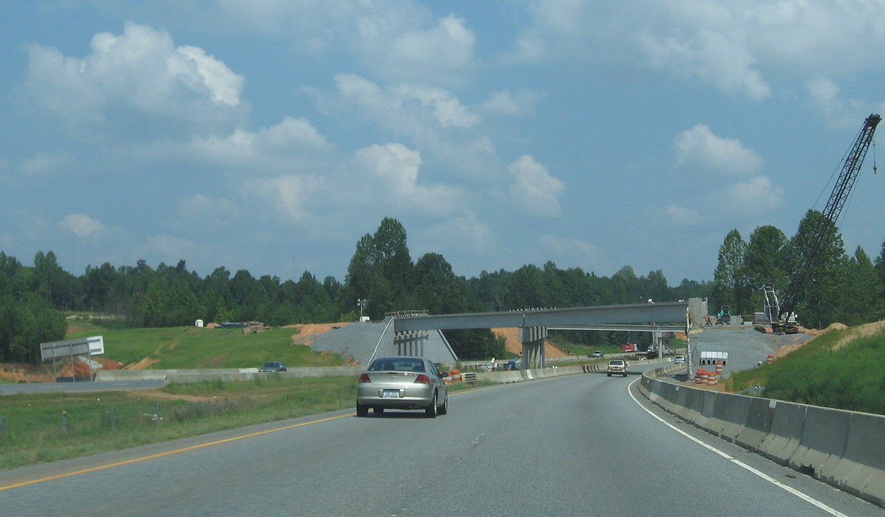 Photo of progress building future I-74 ramp bridges from US 220 North in 
Randleman, Aug. 2010