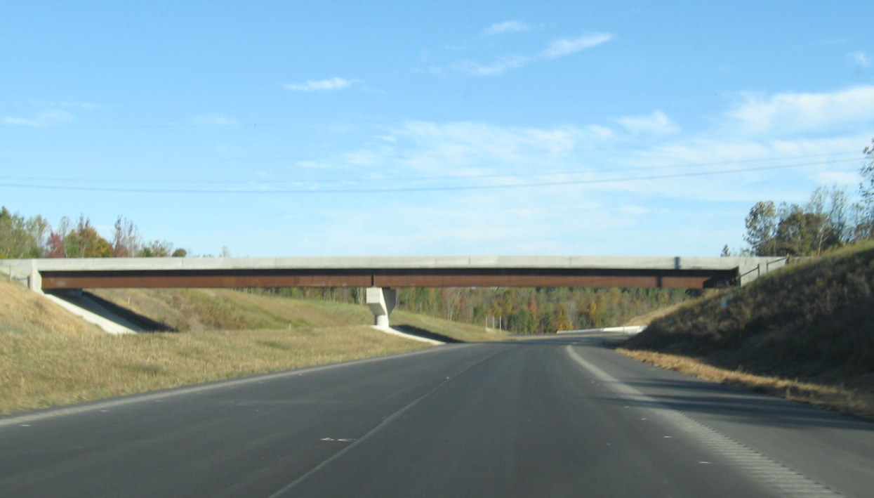 Photo of opened Poole Road Bridge from I-74 west freeway still under 
construction in October 2010