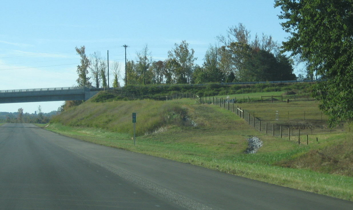 Photo showing view traveling along unopened I-74 East freeway near the 
Poole Rd Bridge, Oct. 2010