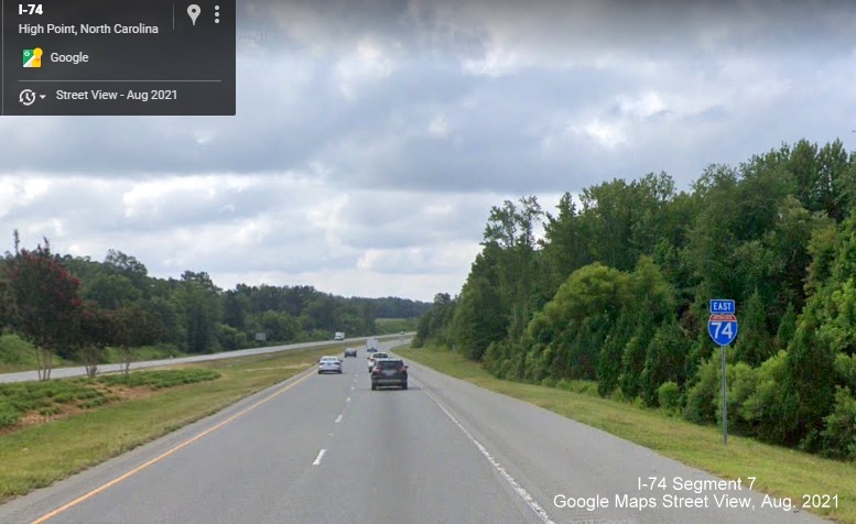 I-74 West and US 311 North reassurance markers in Randolph County, Google Maps Street View, 
        August 2021