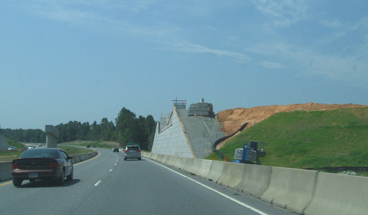 Photo of progress building future I-74 flyover ramp bridges from US 220 South in 
Randleman, July 2010