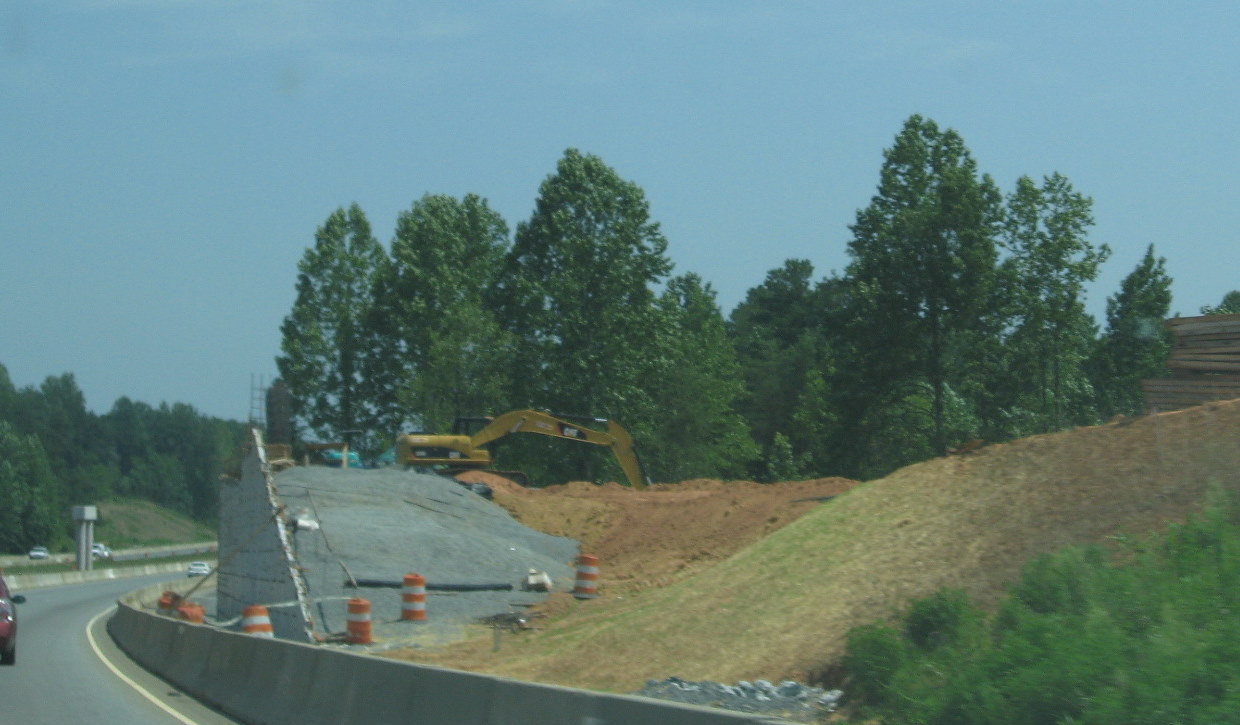 Photo of progress building future I-74 ramp bridges from US 220 North in 
Randleman, July 2010