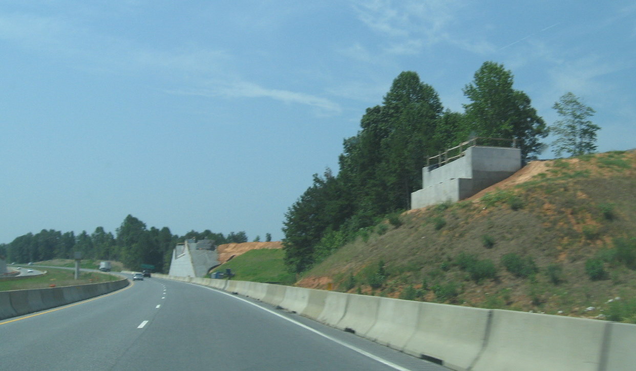 Photo of progress building future I-74 ramp bridges from US 220 South 
in Randleman, July 2010