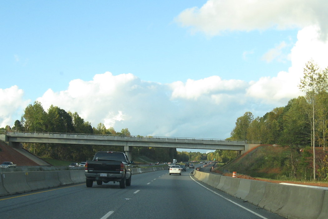 Photo of progress building future I-74 ramp bridges from US 220 South in 
Randleman, Oct. 2011