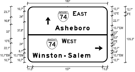 Image of NCDOT sign plan for new interchange on-ramp signs for new Greensboro Rd in High Point
