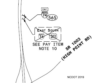Image of NCDOT plan to replace reassurance marker sign with standalone shield on I-74 East in Forsyth County