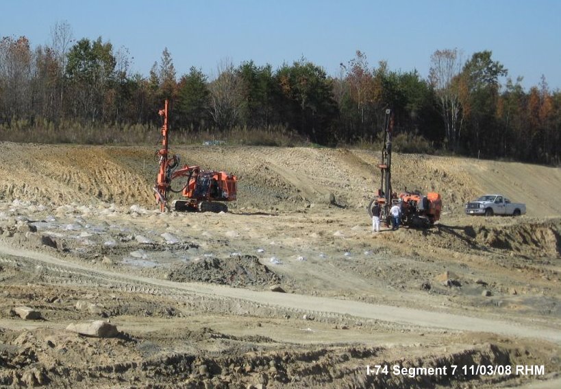 Photo of soil boring machines being used to test site for future bridge, Nov. 
2008