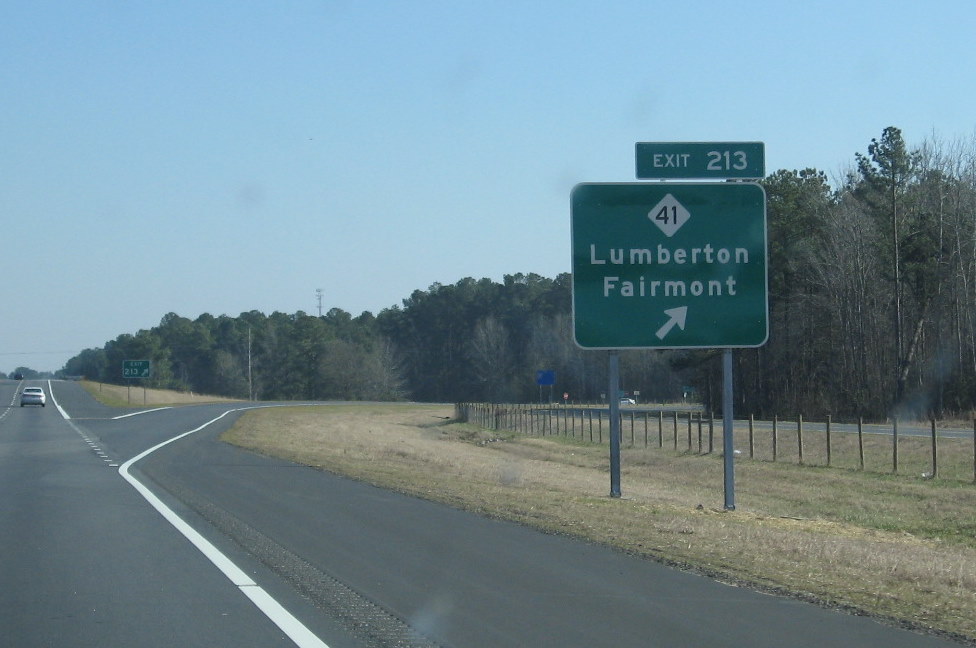 Photo of exit signage for NC 41 exit near Lumberton on I-74 west. Feb. 7, 2009