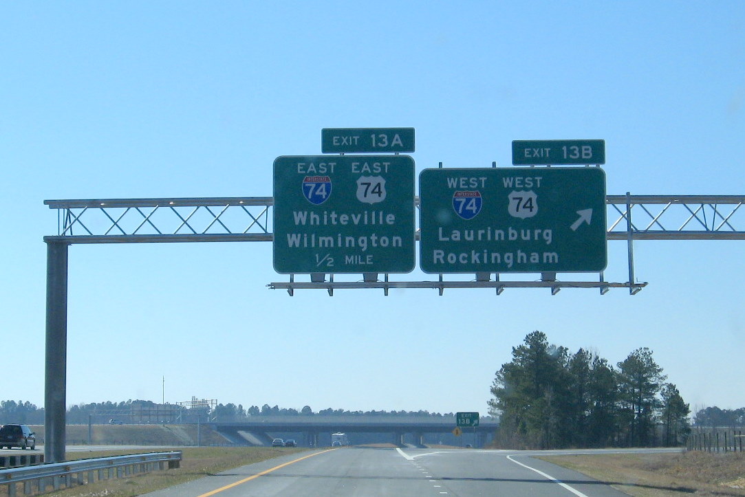 Photo of the C/D ramps at the I-74/US 74 freeway interchange from I-95 South 
in Oct. 2008