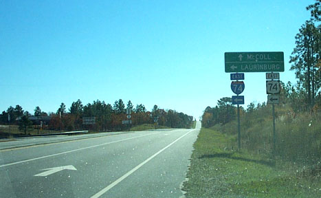Photo of exit signage at the NC 381/Future I-74 interchange, Nov. 2002