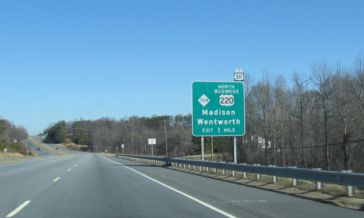 Exit sign on US 220 near Madison, NC