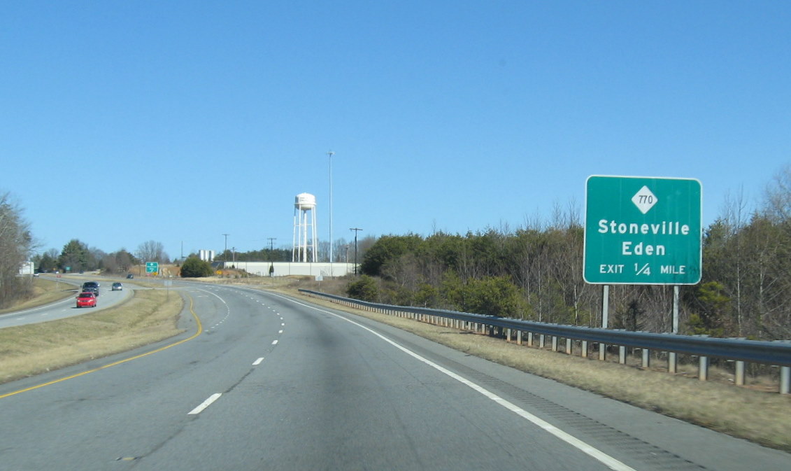 Exit sign on US 220 North near Stoneville, NC