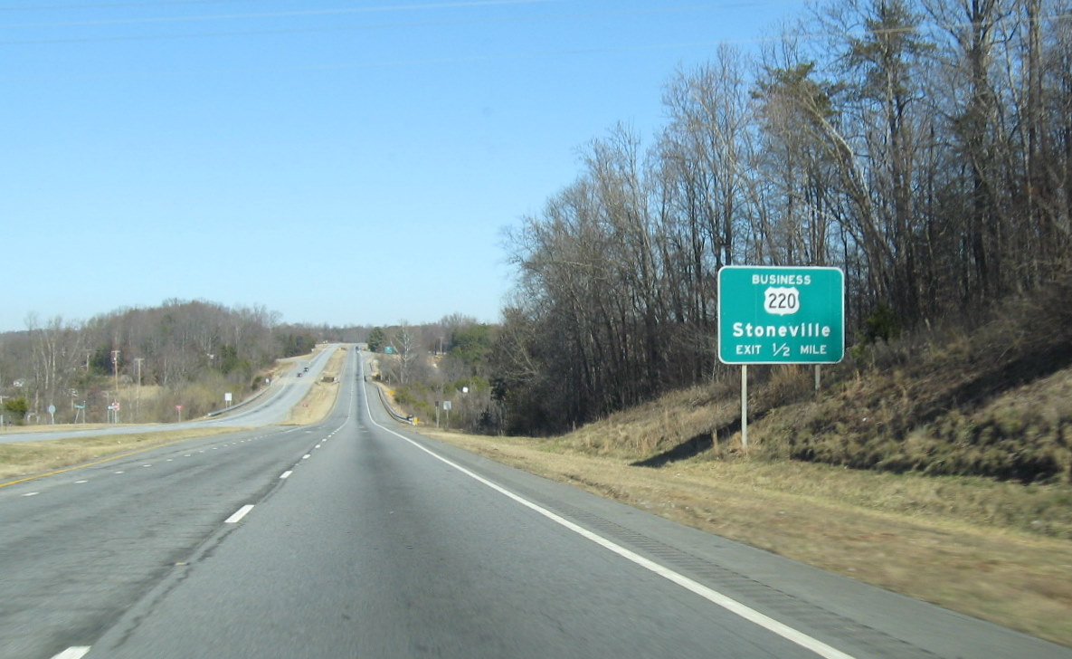 Sign for US 220 Business exit off US 220 in Stoneville, NC