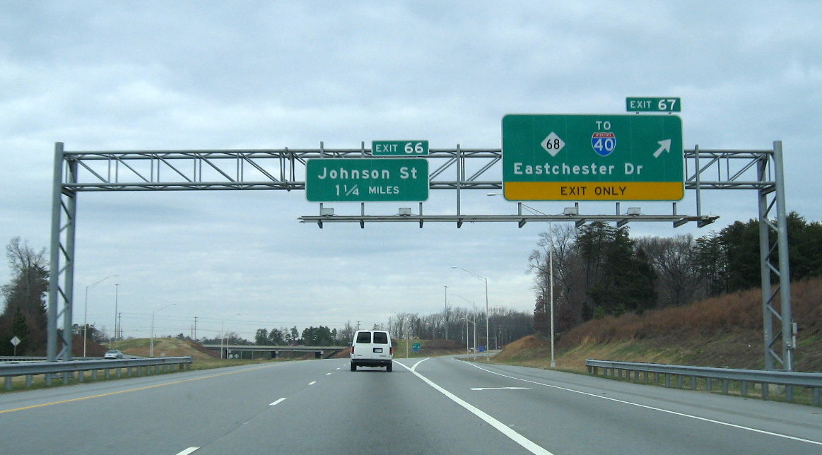 Photo of westbound US 311 freeway signage near NC 68 interchange in Dec. 2008