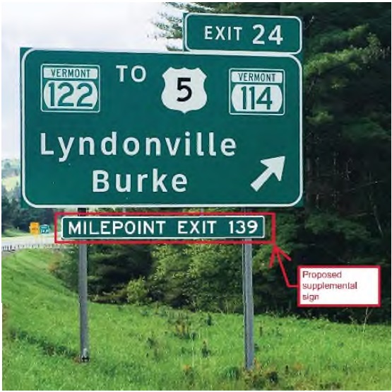 VDOT image of proposed milepoint exit number tab on existing Exit 24 sign on I-91 in Lyndonville created in Nov. 2019