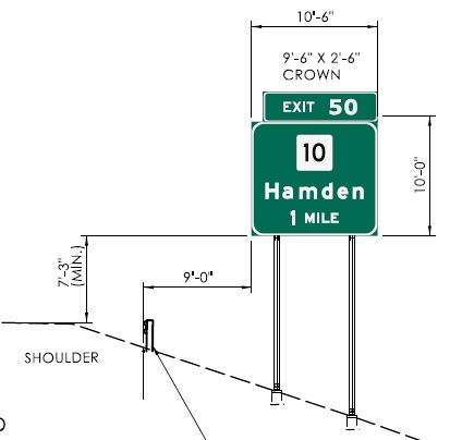 Sign plan image of new 1 mile advance sign with new milepost exit number for CT 1 exit on CT 15 North in Hamden, CTDOT May 2024